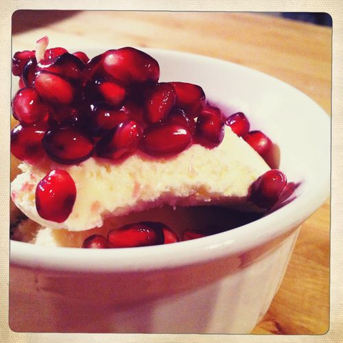 Pomegranates on ice cream Pomegranates on ice cream