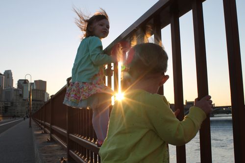 Stone Arch Bridge and V and Mae Cake