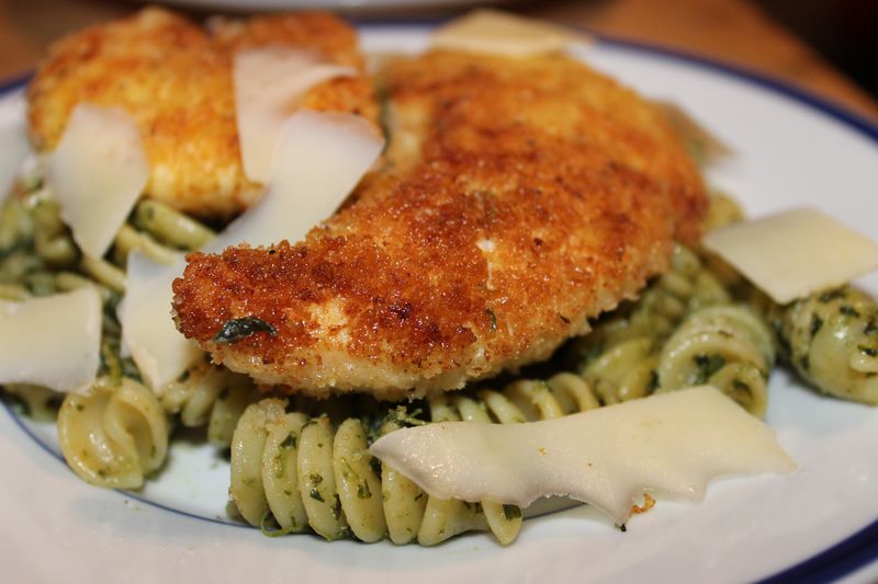 parmesan chicken with pesto pasta